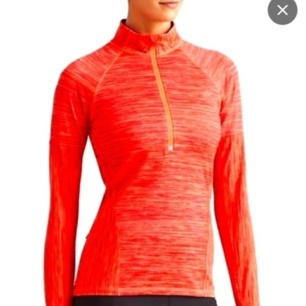 Athleta Fast Track Half Zip Long‎ Sleeve Heathered Top Orange Size Small Tall